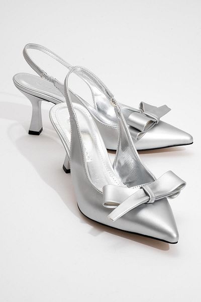 CCWAY AYAKKABI Women's Bow Heeled Shoes Silver Metallic
