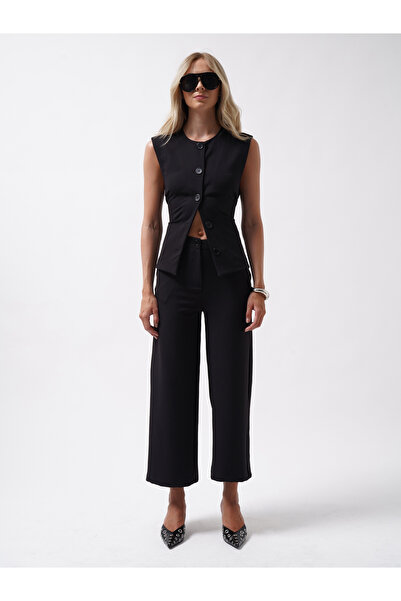 Black Fashion Bol Paça Midi Boy Siyah Pantolon