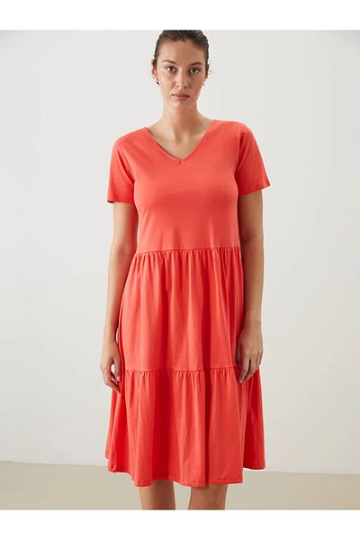 LC Waikiki Lcwaikiki Classic Orange V-Neck Katkat Dress