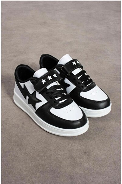 Diyar Pantofi de școală unisex, cu velcro, alb-negru, sport, confortabili și ...