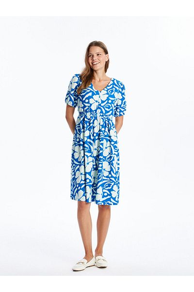 LC Waikiki Lcw V-Neck Floral Short Sleeve Maternity Dress Fast Fashion
