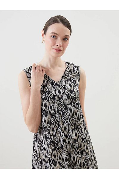 LC Waikiki Lcw grace black women's v-neck patterned a-line dress