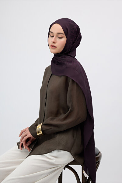 Qef İpek Jakar Monogram Şal Mürdüm