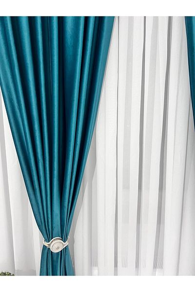 Metropolitan Concept Set of two Ronda velvet curtains, turquoise, worked on 10 cm wide rejansa, 2x150x270 cm