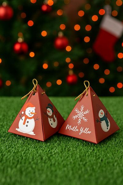 Emtory Home Red Snowman Concept 10-Piece Pyramid Box - Gift Box - New Year's Box - New Year's Gift