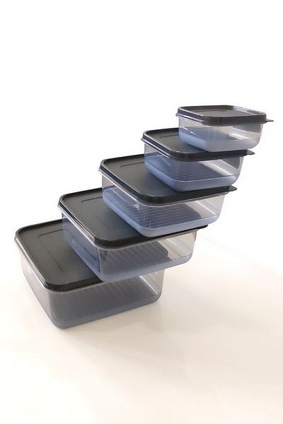 Bundera 5-Piece Square Transparent Storage Container Set Pulses Food Container Anthracite