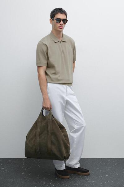 Massimo Dutti Pamuklu triko kareli polo yaka t-shirt