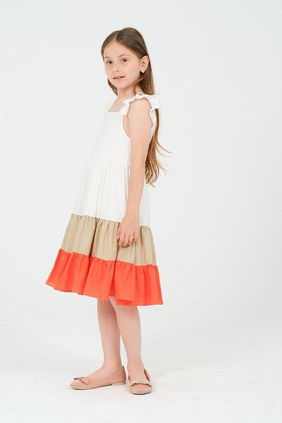 SUBU TASARIM Girls' Flounced Color Block Dress White Tbskvc1041