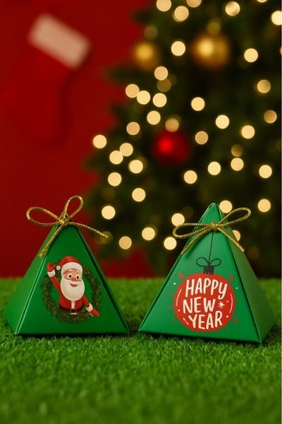 Emtory Home Santa Claus Green 10-Piece Pyramid Box - Gift Box - New Year's Box - New Year's Gift - New Year Gift