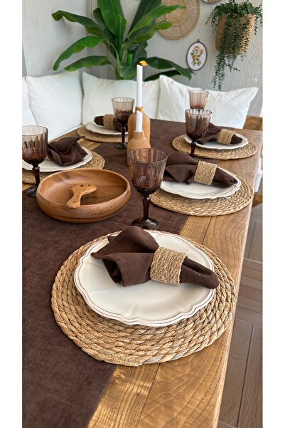 Decamor home Velvet Textured, Wrinkle-Free, Stain-Resistant, Bitter Brown (Napkin Not Included)