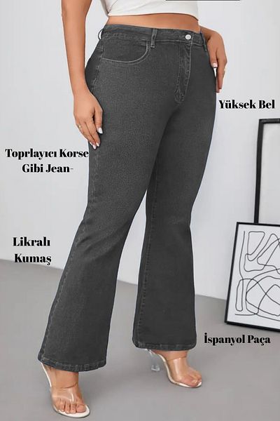 CEDY DENIM - Women's Plus Size Flared Leg High Waist Skinny Fit Lycra Trousers C628-Grey
