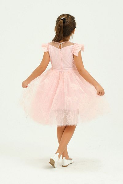 SUBU TASARIM Girls Tulle Detailed Evening Dress Pink Tbskvc1018