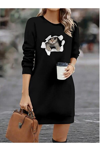 Ezel Glory Γυναικείο μακρυμάνικο φόρεμα με λαιμόκοψη κοντό βισκόζη με δύο κλω...