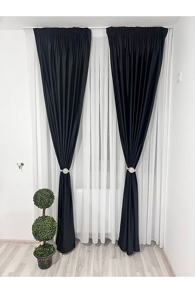 Metropolitan Concept Set of two Ronda velvet curtains, black, worked on 10 cm wide rejansa, 2x150x270 cm