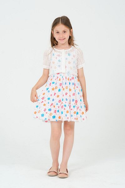 SUBU TASARIM Girl's Floral Patterned Dress White Tbskvc1045