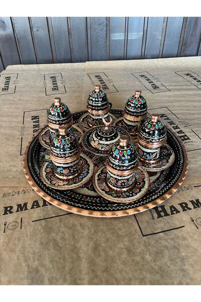 Amasya Harman Erzincan El İşlemeli 6'lı Bakır Kahve Fincan Takımı