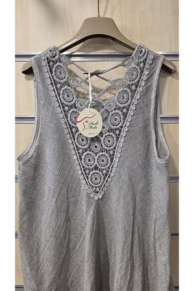 Park Moda Italian Cotton Blouse Zero Sleeve with Lace Back