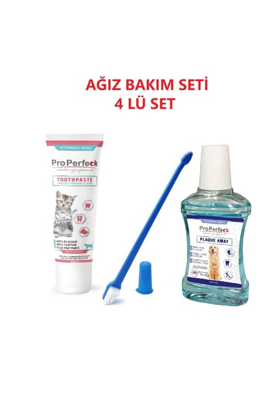 pro perfeck KEDİ AĞIZ BAKIM SETİ KEDİ DİŞ MACUNU - AĞIZ BAKIM SUYU AĞIZ KOKU ÖNLEYİCİ - DİŞ FIRCASI 2 ADET
