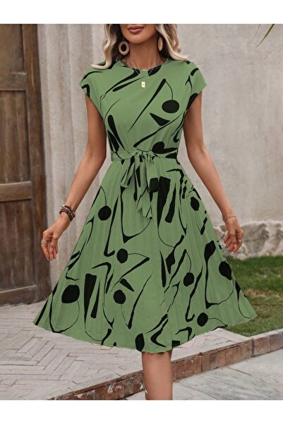 JANES Γυναικείο κοντό μανίκι με στρογγυλή λαιμόκοψη με στενή μέση φόρεμα μονό...