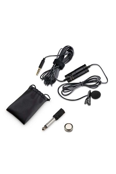 TECHSTAR Lavalier Microphone with Clip for Smartphone and DSLR, HD Sound, Low Noise, 3.5mm, Switchable Button