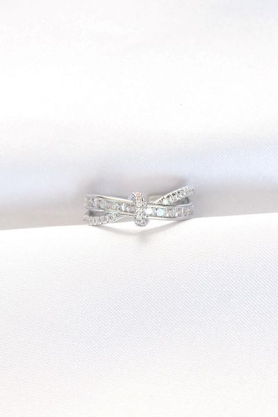 Clariss Curved Model Silver Color Zircon Stone Adjustable Ring