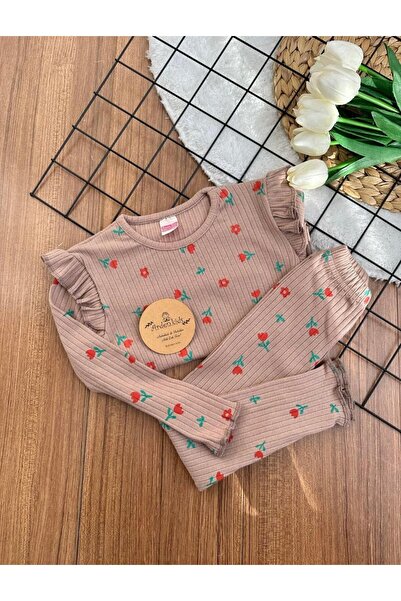 ArdenKids 3-7 Yaş Bej Laleli Alt Üst Takım