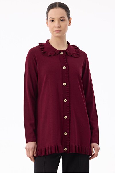 Tığ Triko Fırfır Detaylı Rayon Hırka BORDO
