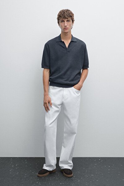 Massimo Dutti Keten ve pamuklu triko polo yaka t-shirt