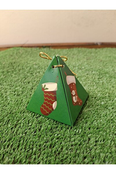 Emtory Yeşil Yılbaşı 10'lu Çorap & Penguen Konsept Piramit Kutu - Hediye Kutusu - Ağaç Süsü - Yılbaşı Kutu