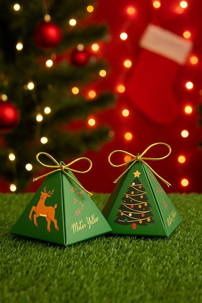 Emtory Home Green 10-Piece Pyramid Box with Pine Tree Deer - Gift Box - New Year's Box - New Year's Gift
