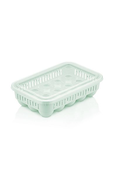 flores Plastic food box, for eggs, leakproof, stackable, green, 15 compartments