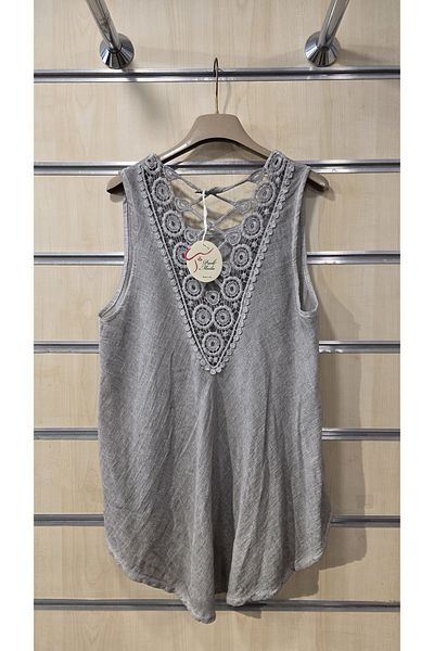 Park Moda Italian Cotton Blouse Zero Sleeve with Lace Back