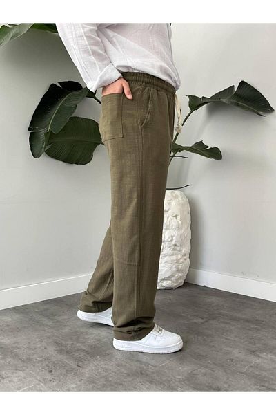 MODA Khaki Waist Drawstring Baggy Pants