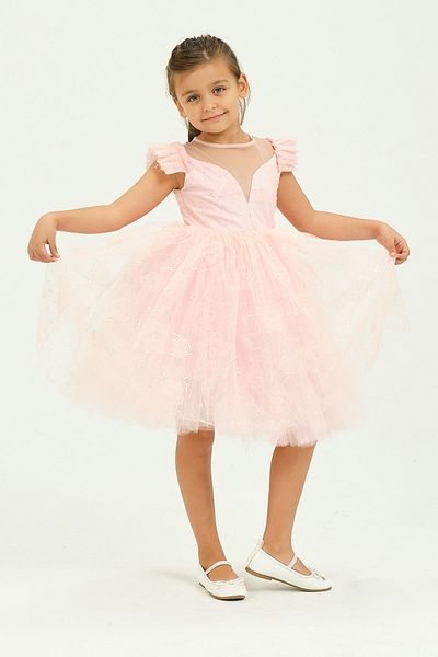 SUBU TASARIM Girls Tulle Detailed Evening Dress Pink Tbskvc1018