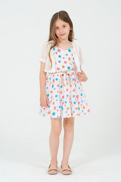 SUBU TASARIM Girl's Floral Patterned Dress White Tbskvc1045