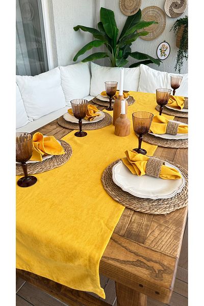 Decamor home Velvet Textured Worry-Free Stain-Proof Mustard Yellow Runner 1 Pc