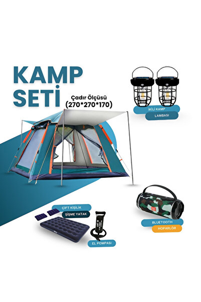 Yussraw 6-8 kişi kamp çadırı seti taşınabilir otomatik 270*270*170+lamba+yata...