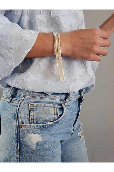 Eva Takı Store Cord Steel Chain Knitted 8 Rows Dangle Handmade Silver Color Bohemian Bracelet