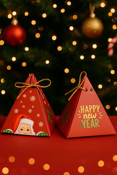 Emtory Home Kokina & Santa Claus Red 10-Piece Pyramid Box - Gift Box - New Year's Box - New Year's Gift