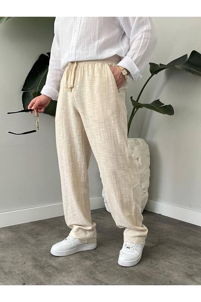 MODA Cream Waist Drawstring Baggy Pants