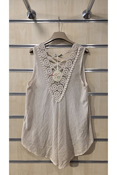 Park Moda Ιταλική βαμβακερή μπλούζα με δαντέλα στην πλάτη μηδενικό μανίκι