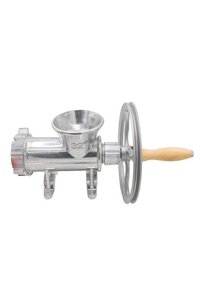 COBI SMART® Manual meat grinder No. 32, aluminum, JIA funnel, wooden handle, silver - COBI SMART®