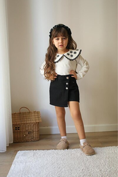 ArdenKids 3-10 Yaş Siyah Şort Etekli & Bebe Yaka Detaylı Takım