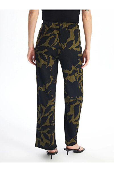 LC Waikiki Lcwaikiki Basic Khaki Elastic Waist Patterned Wide Leg Women's Trousers