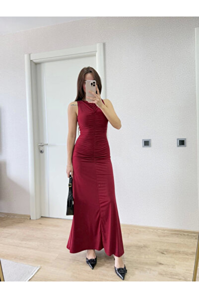Flexium Sleeveless Gathered Long Dress - Red