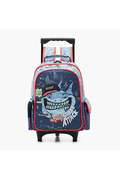 Juniors All-Over Print Trolley Backpack with Retractable Handle and Zip Closure - 14 inches
