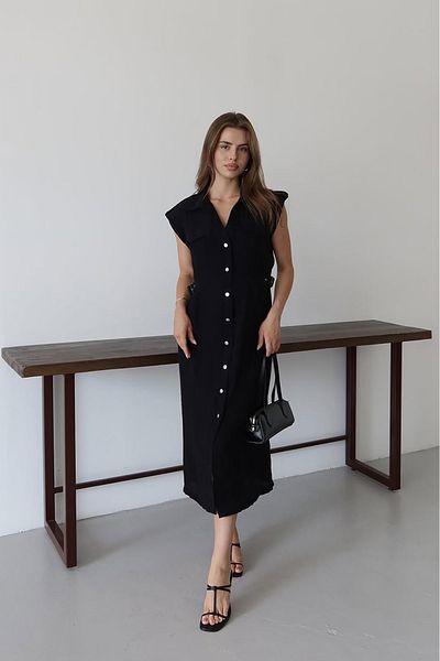 Neşeli Butik Women's Button Side Belt Detail Midi Length Pocket Detail Dress Nbnp001