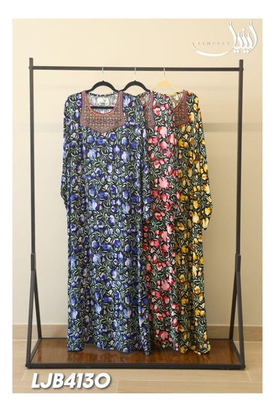 LINELLE فستان جلابية نسائي من الرايون - فساتين ماكسي مطبوعة بأكمام طويلة ورقع...