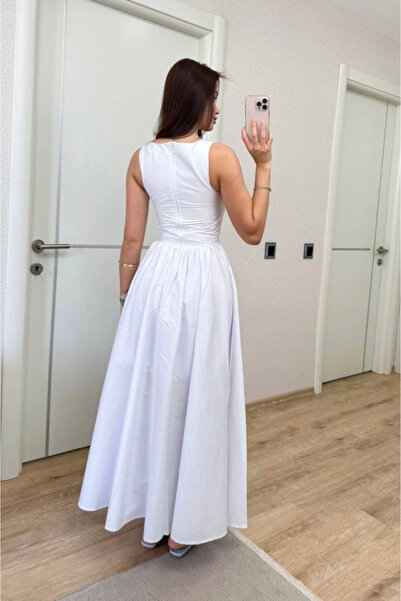 nscollection Zero Sleeve Waist Seated Sleeveless Long Dress - White