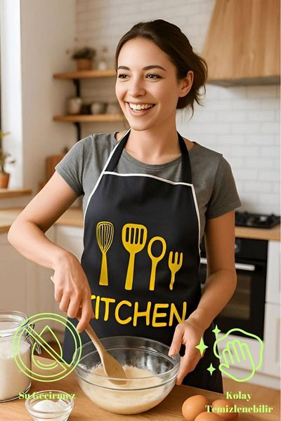 MODALİN Kitchen Style Kitchen Apron – Fork and Spoon Patterned, Liquid Proof Stylish Design